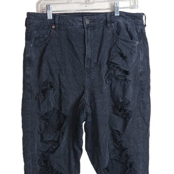 American Eagle Destroyed Straight Jeans Womens 14 Black High Rise Ripped Stretch - Picture 2 of 4